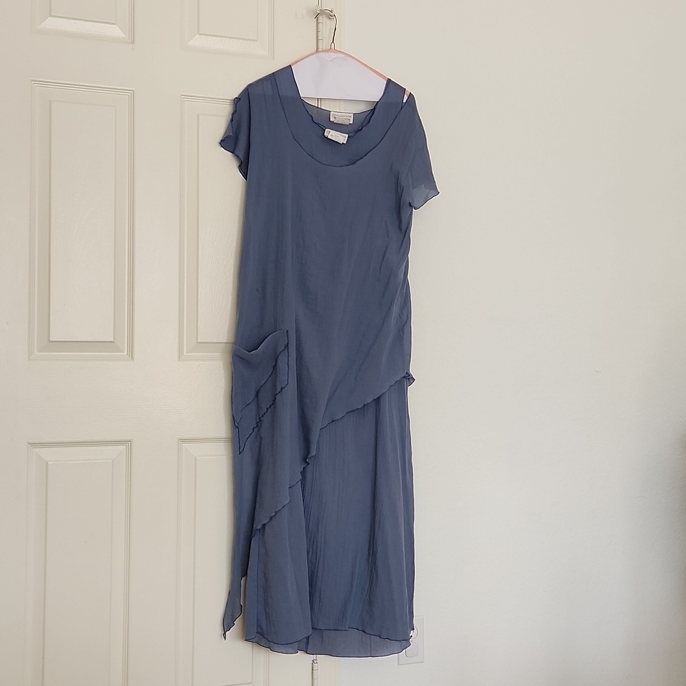 LINDA lundstrom tilley Endurables 2 Piece Blue Lightweight Cotton Blend Dress M